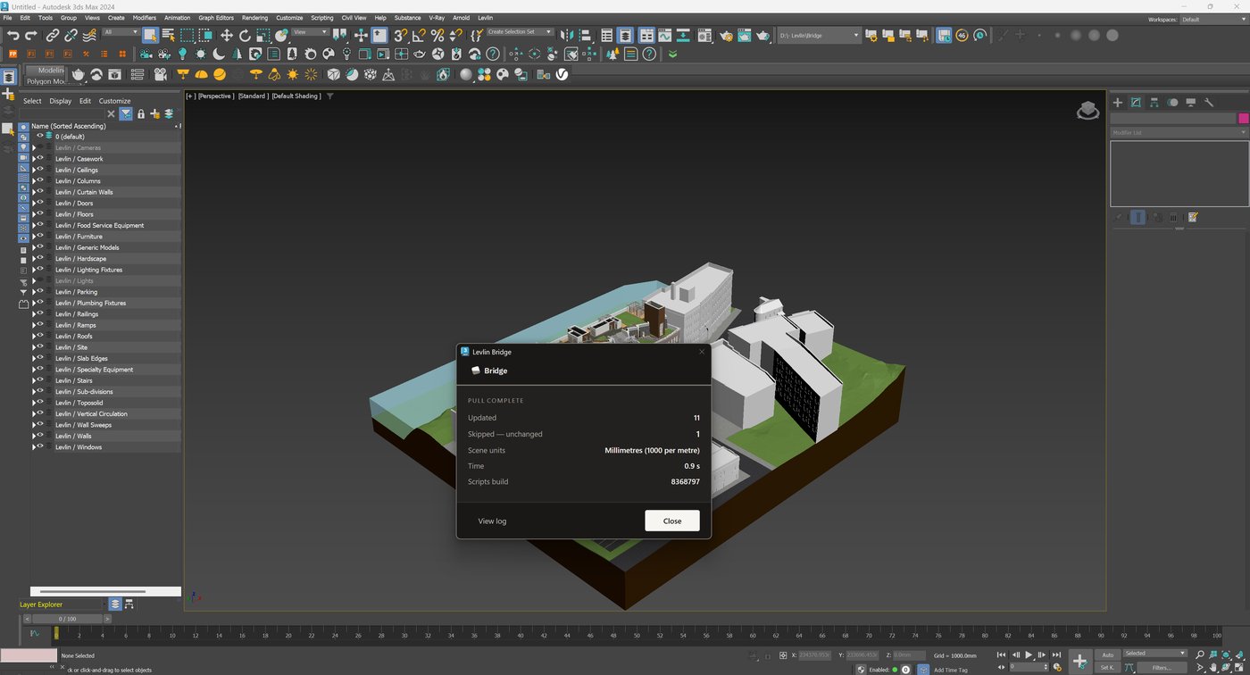 3ds Max, Pull: the 11 changed elements selected in the scene